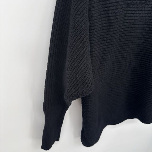 Express Outlet Black Chunky Knit Boat Neck Sweater Asymmetrical Size Medium - Picture 9 of 10